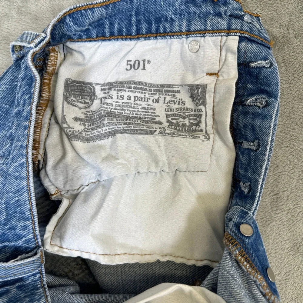 Levis 501 Original High Waisted Denim Shorts Blue Medium Wash Button Fly Size 24
